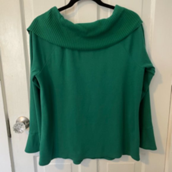 Rafaella Cotton Top with Sweater Detail at Neck Green Long Sleeve Size XL - Picture 6 of 6